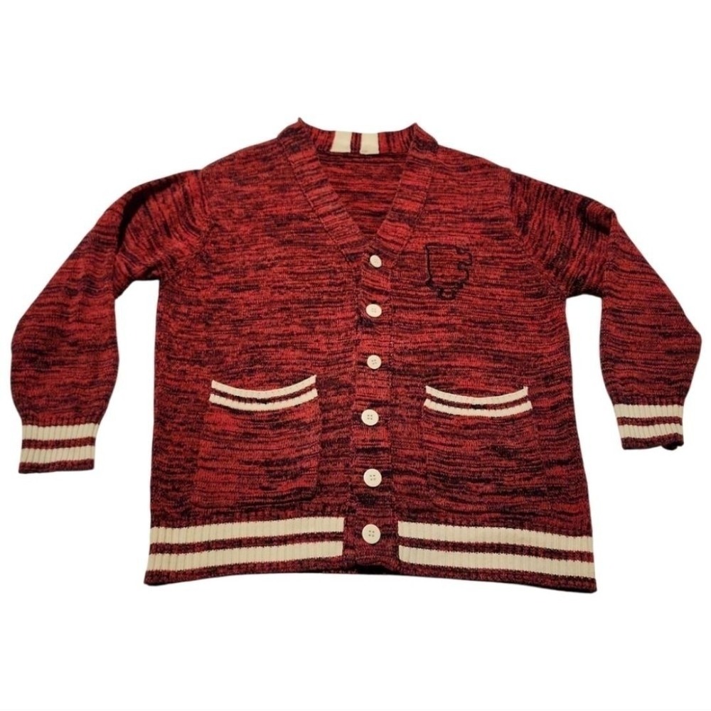 Born Fly Cardigan Mens M Red Space Dye Varsity Streetwear Knit Sweater Campus